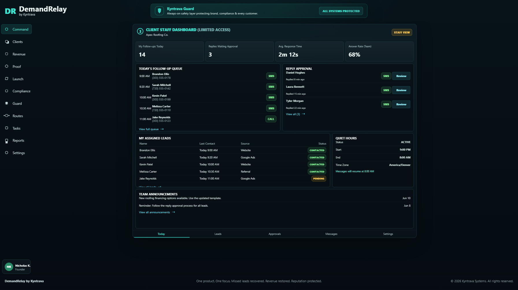 Customer staff dashboard preview